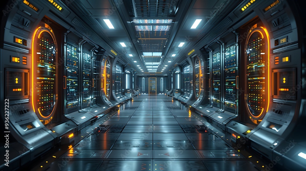 Fototapeta premium Futuristic Server Room: A Glimpse into the Heart of Technology
