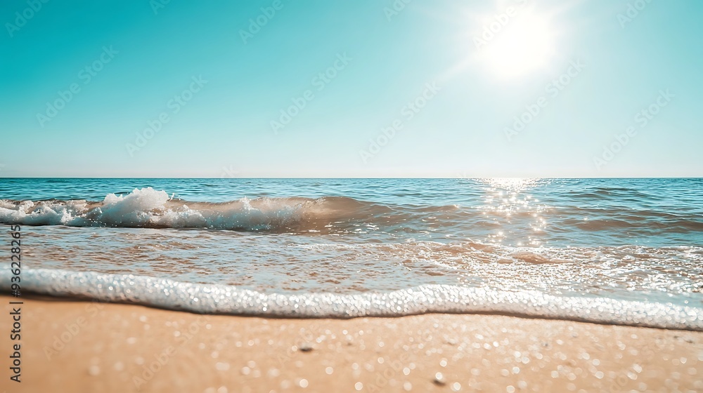 Summery Beach Scene with White Waves and Blue Sky Summery Beach Scene with White Waves and Blue Sky