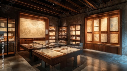 Wallpaper Mural A dimly lit room with antique paintings and a wooden platform in the center. Torontodigital.ca