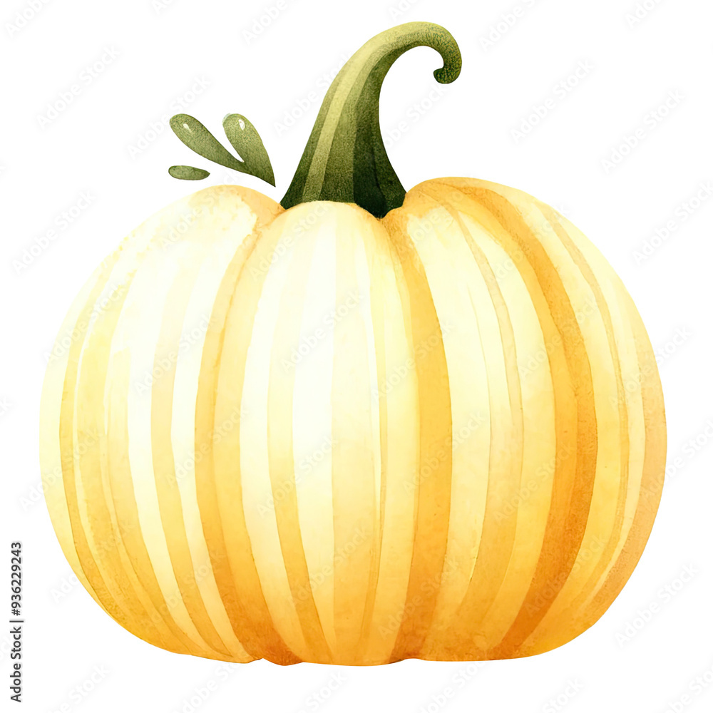 Illustration of a light-colored pumpkin with green stem and leaves, perfect for fall-themed designs, decor, and seasonal graphics. Illustration of a light-colored pumpkin with green stem and leaves, perfect for fall-themed designs, decor, and seasonal graphics.