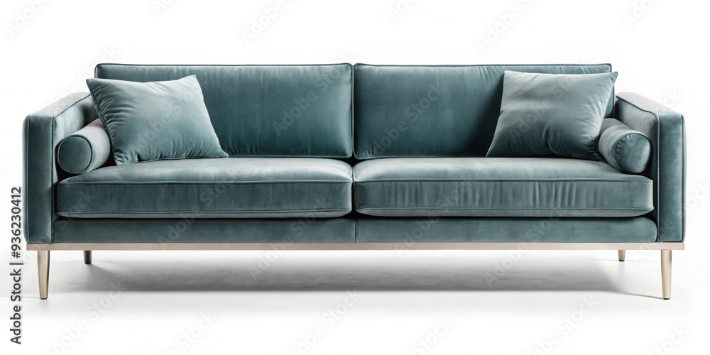 Industrial-style sofa with plush velvet upholstery and sleek metal legs, industrial, sofa, velvet, upholstery Industrial-style sofa with plush velvet upholstery and sleek metal legs, industrial, sofa, velvet, upholstery