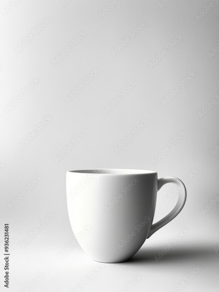Fototapeta premium Elegant Coffee Cup Against a Crisp Minimalist White Background, the Essence of Minimalist Photography, Graphic Resources, Wallpapers, Brochure, Advertising,