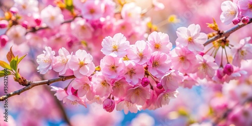 Closeup of delicate pink Cherry blossom flowers on Asahiyamazakura tree, Cherry blossom, closeup, pink, delicate, flowers