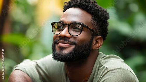 Handsome Guyanese man smiling outdoors surrounded by lush greenery in daytime