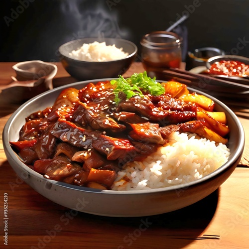 Korean food, bulgogi, white rice, bibimbap, kimbap, pork belly, wood charcoal, grilled pork, vegetables, Korean barbecue, barbecue,