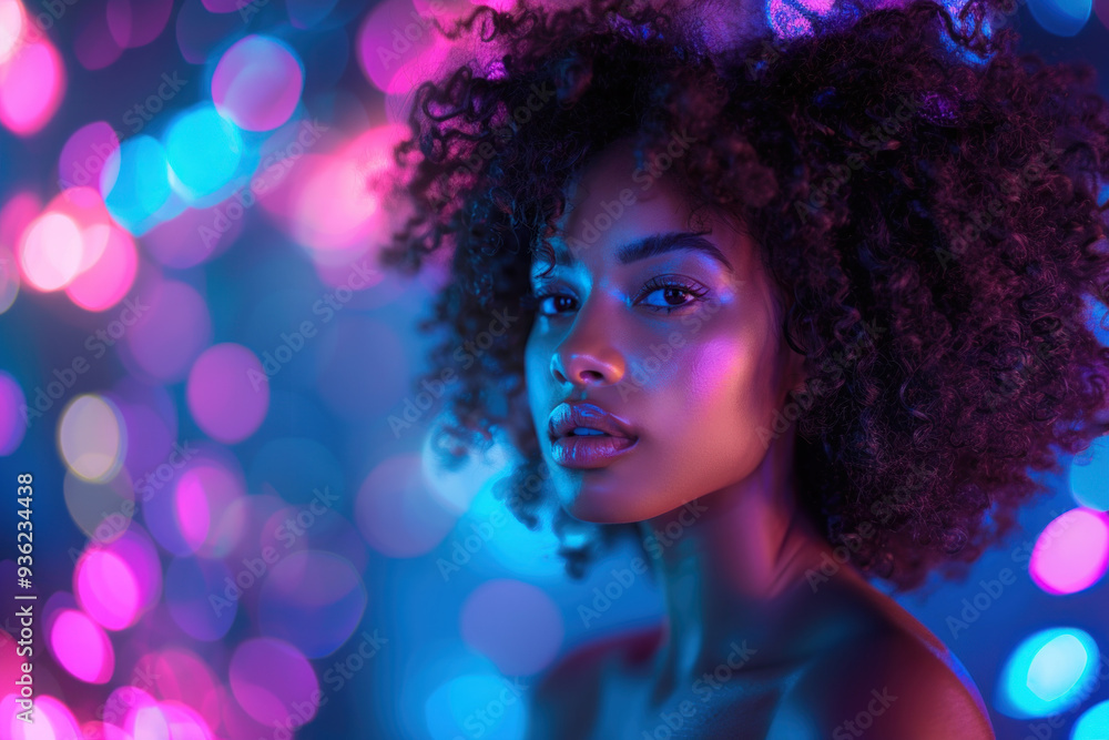 Portrait of a young African American woman with colorful bokeh background