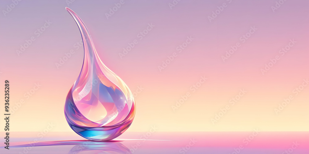 A Single Glass Droplet Reflects the Pink and Purple Gradient, Minimalist Copy Space A Single Glass Droplet Reflects the Pink and Purple Gradient, Minimalist Copy Space