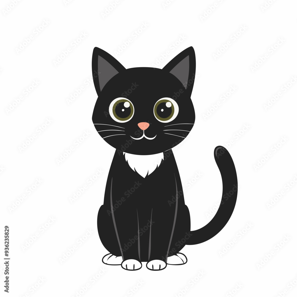 Charming black and white cat with large eyes sitting in a friendly pose Charming black and white cat with large eyes sitting in a friendly pose