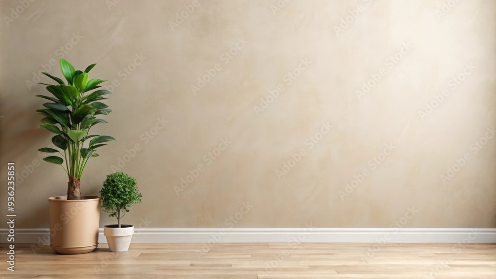 Neutral colored wall featuring a potted plant , minimal, interior decor, modern, simple, botanical, decoration, zen, peaceful Neutral colored wall featuring a potted plant , minimal, interior decor, modern, simple, botanical, decoration, zen, peaceful