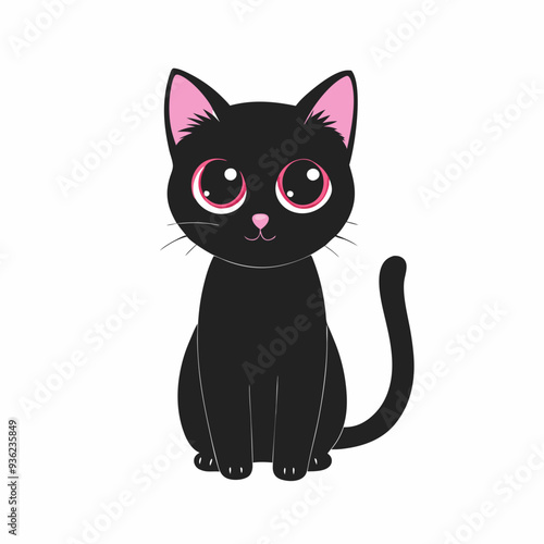 Sweet black kitten with pink eyes sitting and patiently waiting