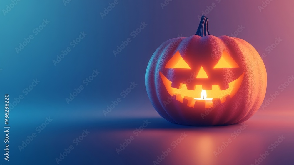 A pumpkin with a scary face is sitting on a table A pumpkin with a scary face is sitting on a table