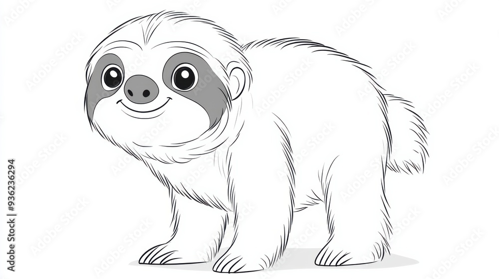 Outline illustration of a black and white sloth for drawing and coloring on white background Outline illustration of a black and white sloth for drawing and coloring on white background