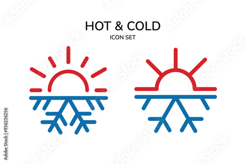 Hot and cold symbol. Sun and snowflake icon concept logo. Warmth and cold icon.