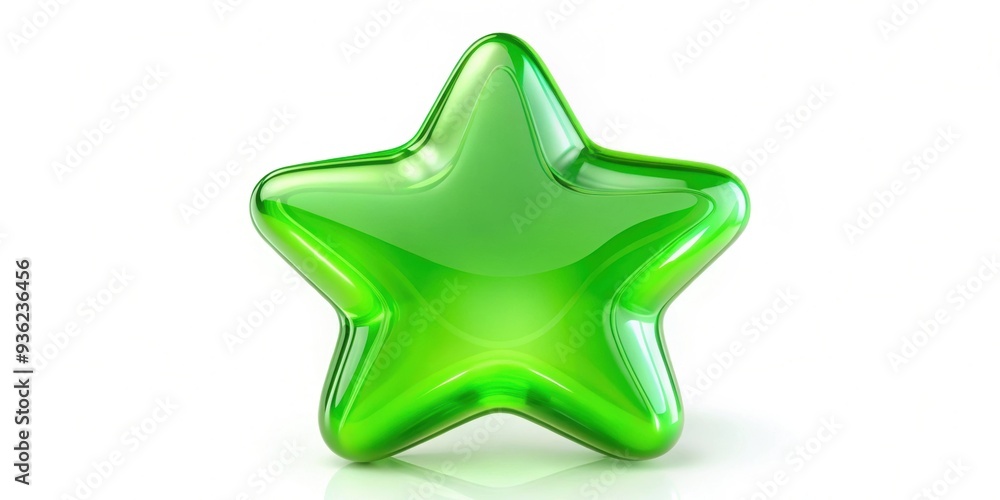 Vibrant green star-shaped bubble against a white background, green, star, bubble, shiny, translucent, round, playful Vibrant green star-shaped bubble against a white background, green, star, bubble, shiny, translucent, round, playful