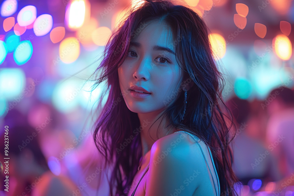 Portrait of a young woman with dreamy bokeh lights in background Portrait of a young woman with dreamy bokeh lights in background