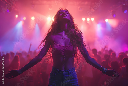 Young woman dancing at vibrant nightclub party