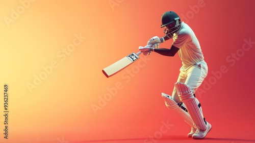 Cricket player midswing, focused expression, 3D illustration photo