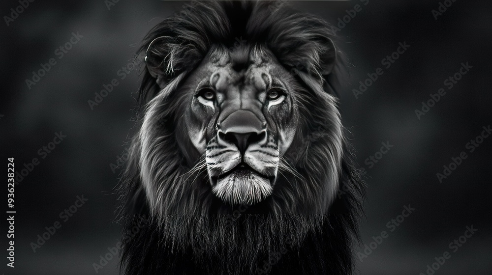 A monochrome picture of a lion with a melancholic expression on its left eye A monochrome picture of a lion with a melancholic expression on its left eye