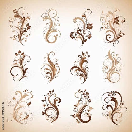 Decorative brown swirling floral patter fileteado