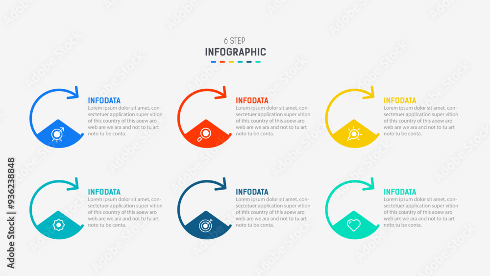Vetor de Business infographics design for Six Step, option, parts or ...