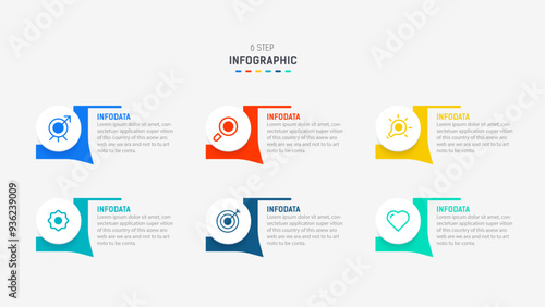 Business  infographics design for Six Step, option, parts or process. Infographic 6 element design template for presentation.  process diagram, step banner, flow chart, 6 option template.