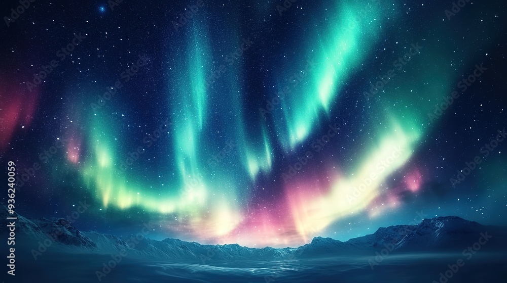 Obraz premium Shiny aurora borealis, abstract aurora australis background for web and print, cute abstract display of natural light in the sky.