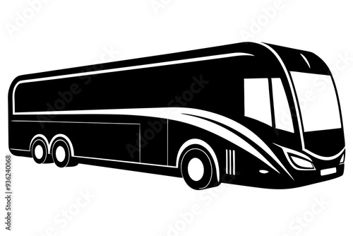  Tour Bus Silhouette Side Profile, Modern Travel Vehicle, Vector Illustration