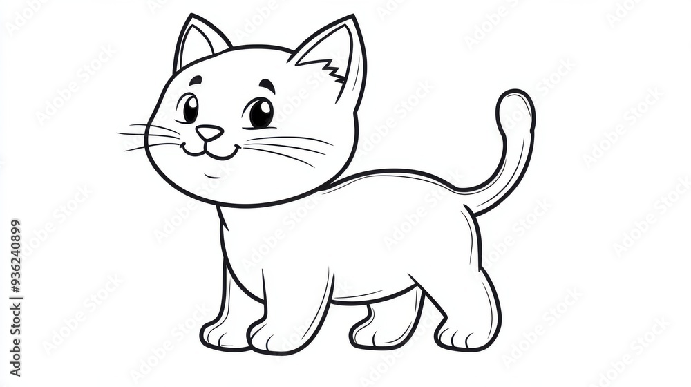 Outline illustration of a black and white cat for drawing and coloring on white background Outline illustration of a black and white cat for drawing and coloring on white background