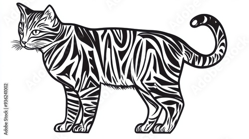 Wallpaper Mural Outline illustration of a black and white cat for drawing and coloring on white background Torontodigital.ca