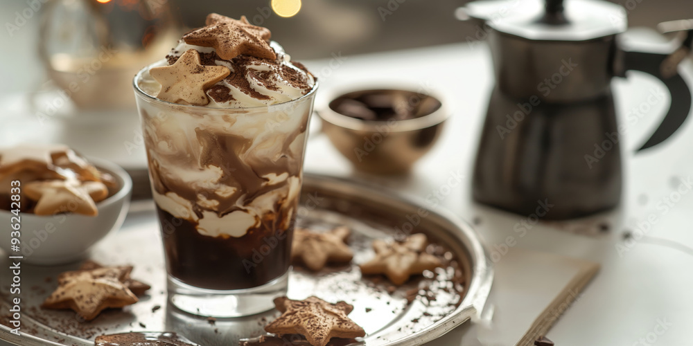 Delicious Festive Coffee Delight with Whipped Cream and StarShaped Cookies Delicious Festive Coffee Delight with Whipped Cream and StarShaped Cookies