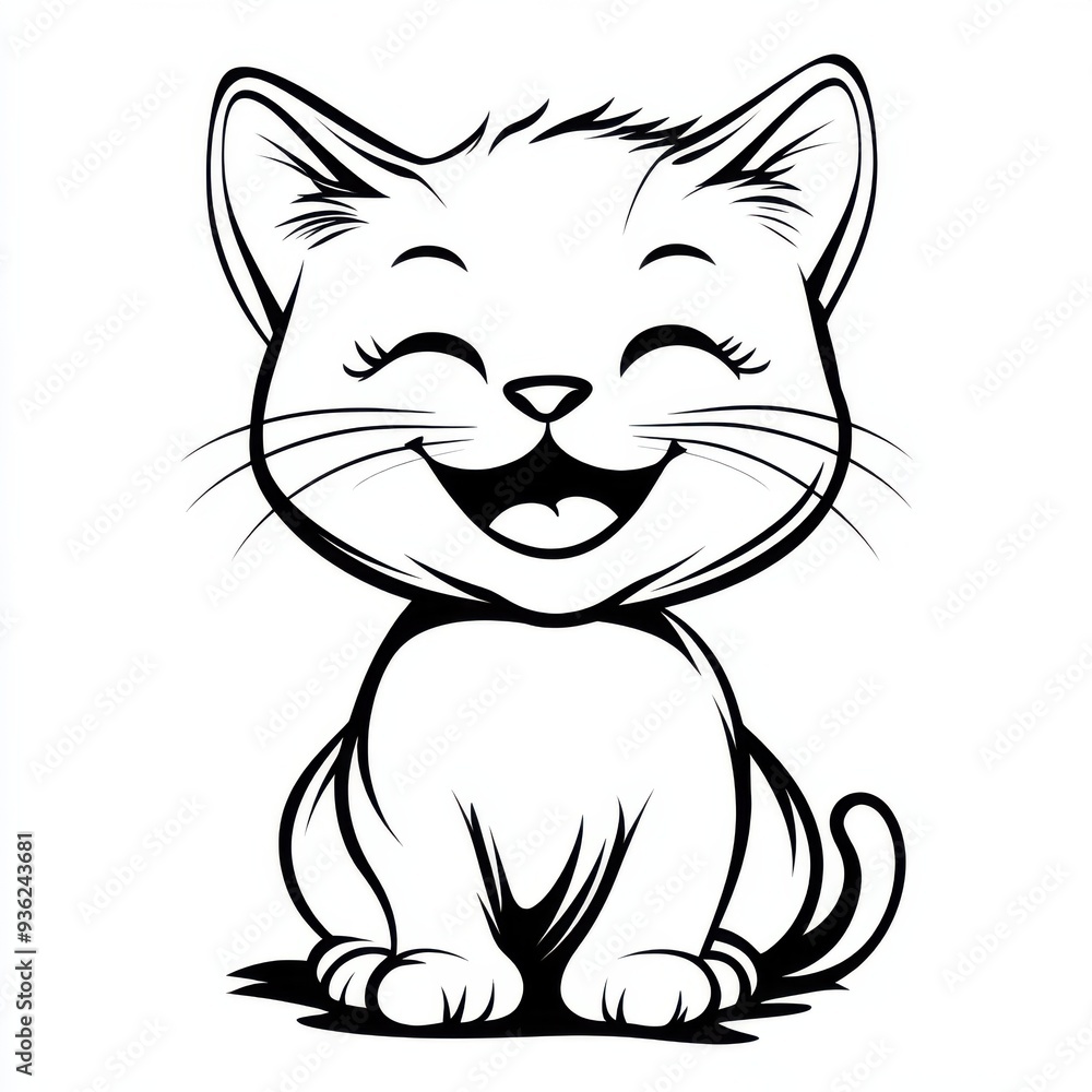 Outline illustration of a black and white cat for drawing and coloring on white background Outline illustration of a black and white cat for drawing and coloring on white background