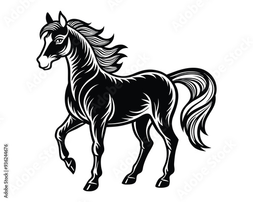 A silhouette of a running horse. Vector illustration of a horse breaking up on its hind legs.