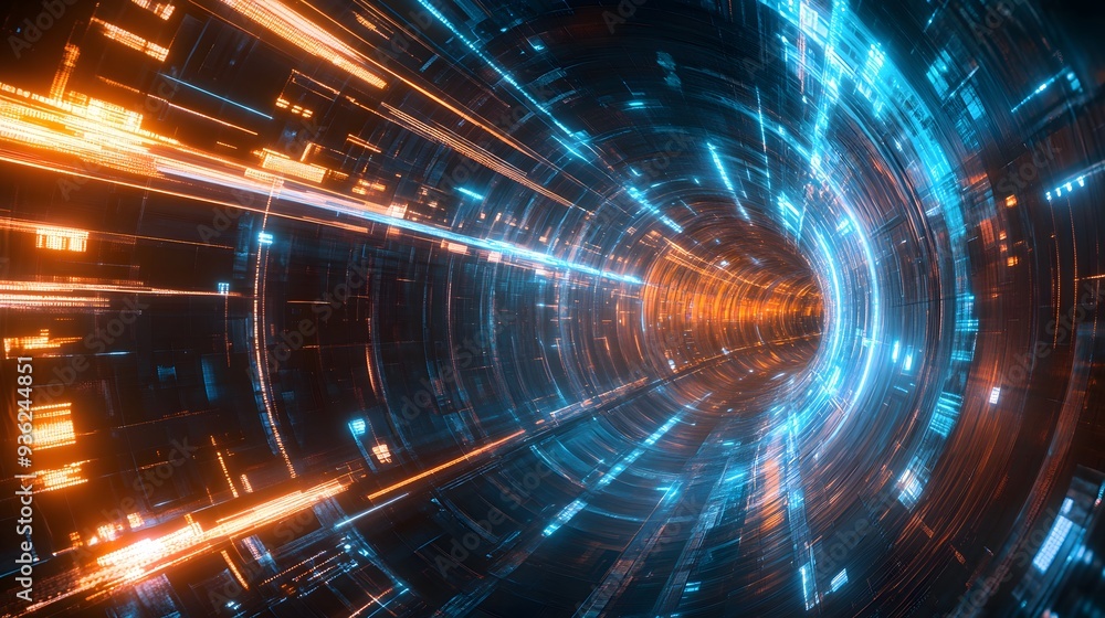 Obraz premium Abstract tunnel, innovative technology background, digital convergence, immersive visual experience, modern tech, 8K