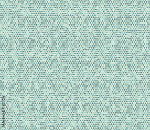 Geometric pattern. Bold rounded hexagons mosaic cells with padding and inner solid cells. Small hexagon shapes. Multiple tones color palette. Seamless pattern. Tileable vector illustration.