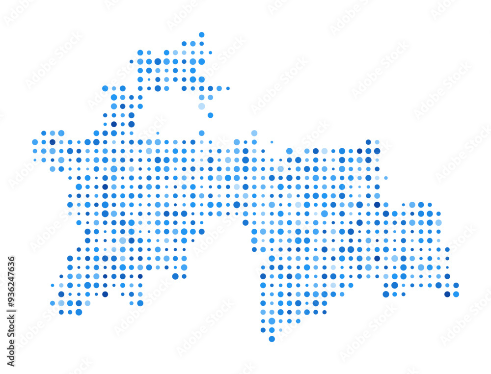 Fototapeta premium Tajikistan Dot Map. Country Digital Style Shape. Tajikistan vector image. Country shape blue circular dots. Modern vector illustration.