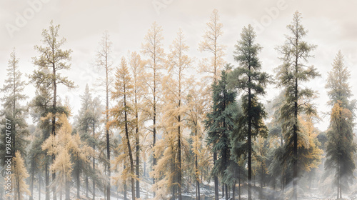 Wallpaper Mural A desaturated, smoky, monochromatic pine tree forest Torontodigital.ca