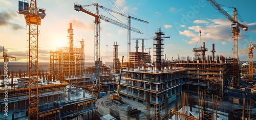 Construction Cranes and Skyscrapers in Urban Development Project photo