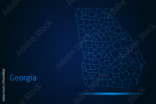 Abstract High Detailed Glow Blue Map on Dark Background of Map of Georgia symbol for your web site design map logo, app, Travel. Vector illustration eps 10.	
