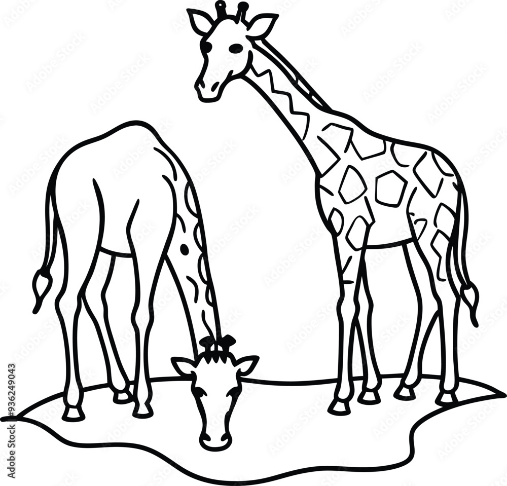 Fototapeta premium Fun and educational giraffe line art for kids coloring book to inspire young minds 