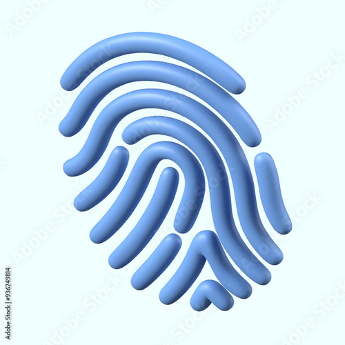 Blue 3D fingerprint on light background. Concept of modern technologies of virtual protection