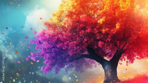 Tree-themed background with vibrant hues