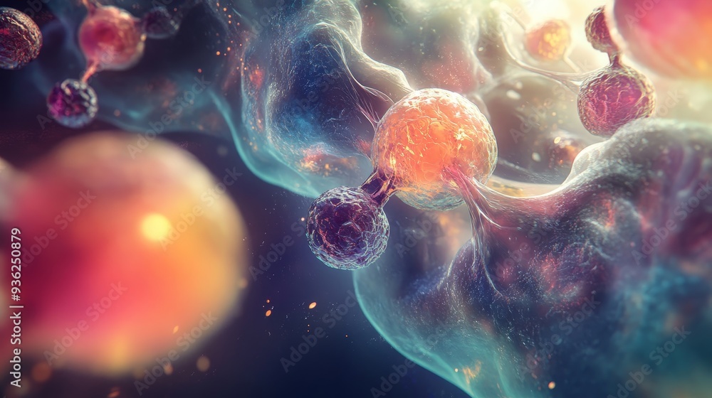 A computer generated image of a virus with red and blue colors