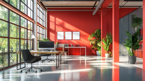 Modernes, helles Büro mit stilvollem Design und natürlicher Beleuchtung