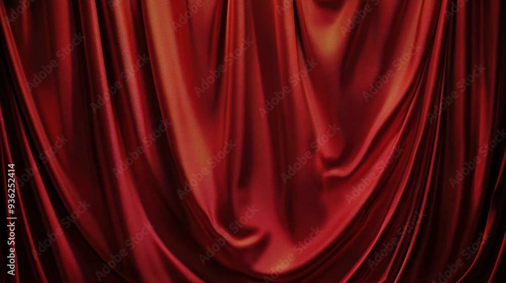 Rich red velvet curtain draping elegantly in a theater setting, creating an atmosphere of anticipation before a performance Rich red velvet curtain draping elegantly in a theater setting, creating an atmosphere of anticipation before a performance