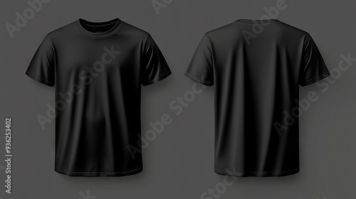 "Versatile Black T-Shirt Mockup Set: Front and Back Views of a Blank White Textile, Perfect for Custom Print Designs and Fashion Illustrations