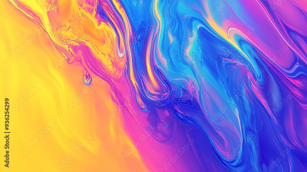 Fototapeta premium Vibrant abstract artwork featuring swirling colors of yellow, blue, and purple blending seamlessly in a captivating composition