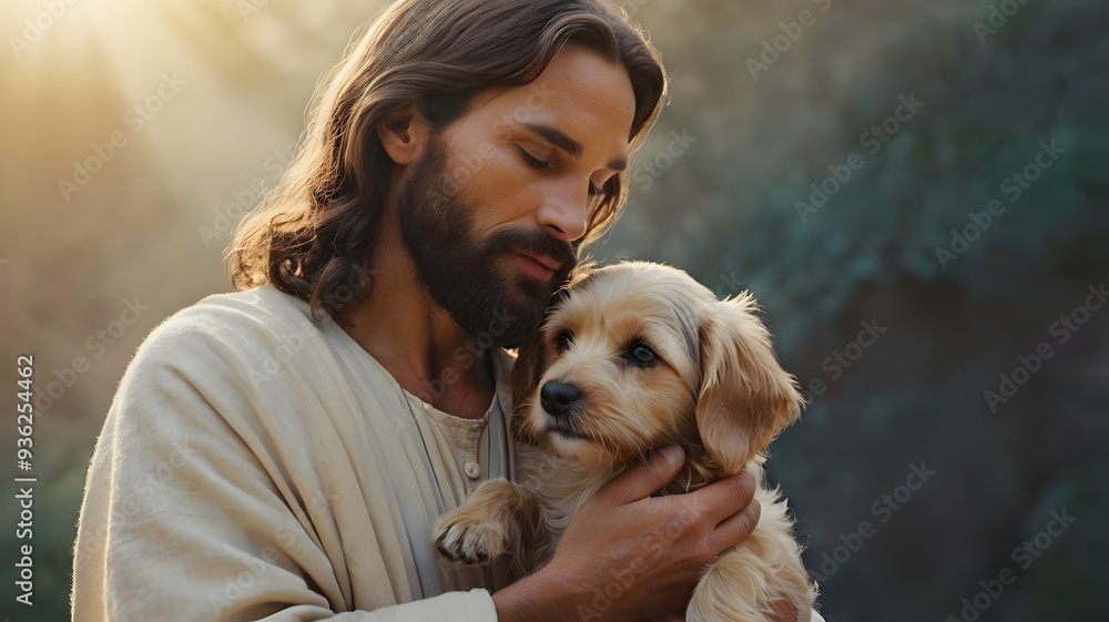 Jesus Living with a Dog in a Serene and Spiritual Setting Jesus Living with a Dog in a Serene and Spiritual Setting