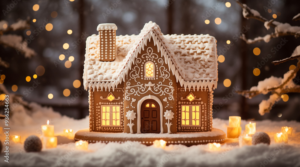 Beautifully crafted gingerbread house with detailed icing, set in a snowy festive atmosphere. Perfect for holiday and Christmas themes, showcasing warmth and creativity. Beautifully crafted gingerbread house with detailed icing, set in a snowy festive atmosphere. Perfect for holiday and Christmas themes, showcasing warmth and creativity.