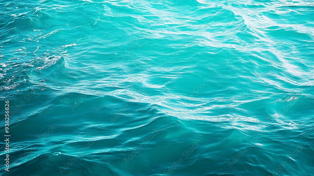 A close-up shot of the ocean surface, showing the gentle rippling of the water and the turquoise hue of the water. A close-up shot of the ocean surface, showing the gentle rippling of the water and the turquoise hue of the water.