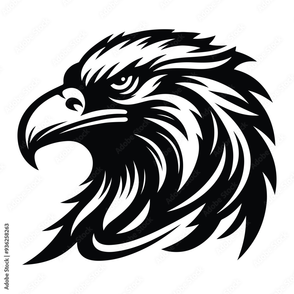 Fototapeta premium Eagle Face Silhouette, Bald Eagle Head Silhouette Vector Art Eagle face Silhouettes Clipart